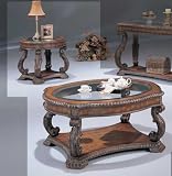 Anitqued Finish Glass Enlay Top 3 Piece Occasional Table Set By Coaster Furniture
