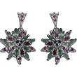 Dangling Earrings in Silver & Multi Gemstone from India 1.25 inches