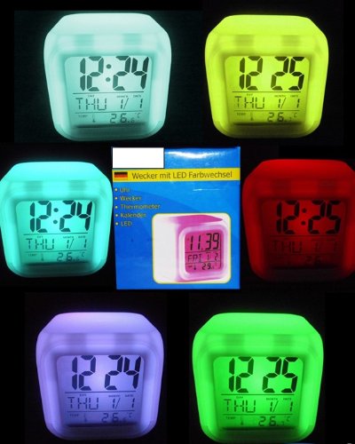 7 LED Farbwechsel Uhr Wecker Thermometer