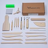 Skilled Crafter Clay Tools Set - 38 Detailing, Sculpting, Modeling & Pottery Wheel Tools in 22 Piece Wood/Metal Kit - BONUS Buffer Keeps Tool Smooth! Best for Potters & Artists - Ceramic,Polymer,Dough