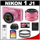 Nikon 1 J1 10.1 MP Digital Camera Body with 10-30mm & 30-110mm VR Lens (Pink) with 16GB Card + Case + (2) UV Filters + Accessory Kit