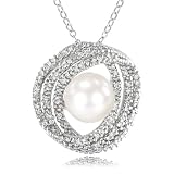Sterling Silver 1/4 CT TDW Diamond FW White Pearl Fashion Pendant with chain (I3)