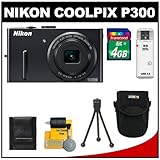 Nikon Coolpix P300 12.2 MP Digital Camera (Black) with 4GB Card + Case + Cl ....