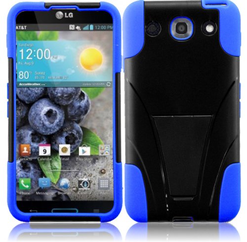 Generic Hybrid Double Layer Fusion Cover Case with Kickstand for LG Optimus G Pro E980 - Retail Packaging - Black/Blue