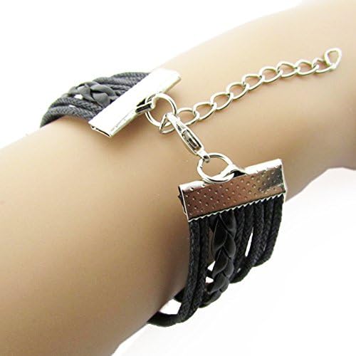 KAMOUR Jewelry Mens Womens Leather Rope Bracelet, Infinity for Harry Potter Deathly Wings Friendship Leather Charm Bangle, Black Silver