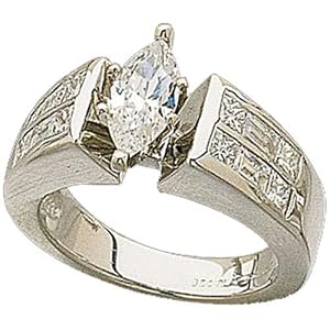 Platinum Stylish Princess Design Semi-Mount Diamond Engagement Ring (Center stone is not included)