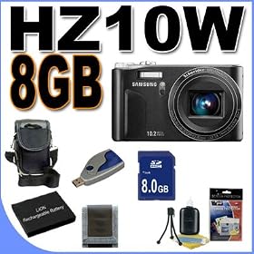 Samsung HZ10W 10MP Digital Camera w/10x Optical Zoom (Black) BigVALUEInc Accessory Saver 8GB SLB-10A Battery Bundle
