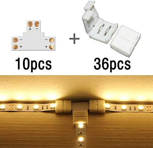 SpiritLED 10 X T Shape 2-pin 8mm Strip Light Connector,Corner Connector Quick Splitter for 3528 2835 Single Color LED Strip Light,Connectors included (10 X T Shape PCB + 36 X Connector)