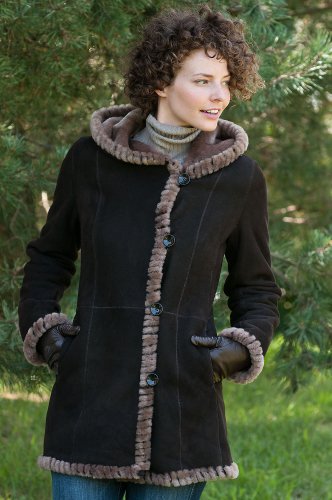 Womens Hadley Hooded Shearling Sheepskin Coat