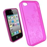 iGadgitz Butterfly Pink Durable Crystal Gel Skin (Thermoplastic Polyurethane TPU) Case Cover for Apple iPhone 4 HD 16gb & 32gb + Screen Protector
