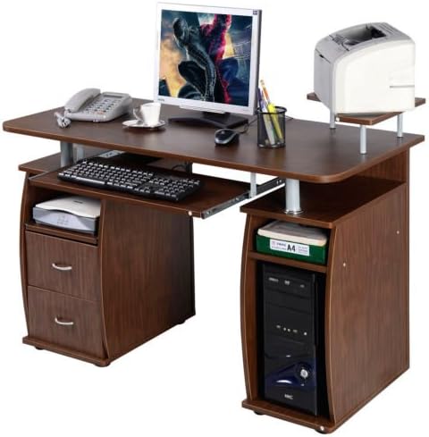 Computer PC Desk Work Station Office Home Monitor&amp;Printer Shelf Furniture Walnut
