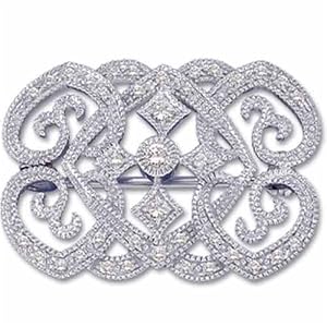 14Kt White Gold Diamond Heart Interlocking Brooch Pin