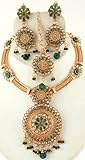 Polki Chakra Necklace Set with Faux Emerald - Copper Alloy with Cut Glass