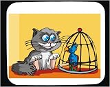 Decorated Mouse Pad with cat, cage, bird, animal, watching