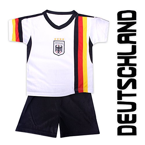 Kinder Trikot Deutschland mit Stick schwarz rot gold Oberteil + Hose 96-152 (96-104)