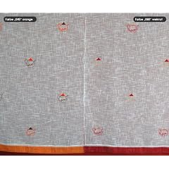 Meterware: Store "Marina" in orange mit feinem Stickmuster. Neu im Angebot! (H�he 150cm)