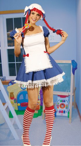 Rag Doll 5pc. Costume Includes Dress & Apron & Headpiece w/ Hair. Striped Knee Hi's & a Lollipop Included-med