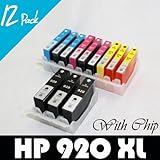 12pk HP 920 Black Ink Cartridge CD971AN With Chip For Officejet 6500 6500 Wireless 7500A wide format e-all-in-one e910a 6500A e-all-in-one e710a 6500A Plus e-all-in-one e710n 6000 6000 Wireless 7000 Wide Format
