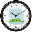 Two Green Frogs 0n Lily Pad & Dragonflies Cartoon - Frog - JP Animal Wall Clock by WatchBuddy Timepieces (Hunter Green Frame)
