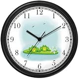 Two Green Frogs 0n Lily Pad & Dragonflies Cartoon - Frog - JP Animal Wall Clock by WatchBuddy Timepieces (White Frame)
