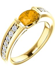 14K Yellow Gold 7.00x5.00mm Oval Cut Citrine and Diamond Ring -- LIFETIME WARRANTY