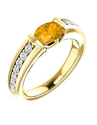 18K Yellow Gold 7.00x5.00mm Oval Cut Citrine and Diamond Ring -- LIFETIME WARRANTY
