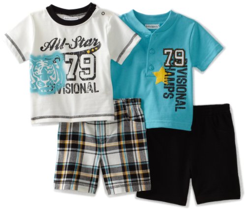 Babyworks Baby-Boys Newborn 4 Piece Short Set, Black, 12 Months