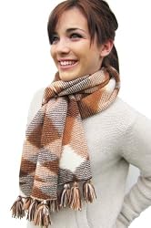 Handmade Alpaca Natural Fiber Scarf - Exclusive Plaid Collection in Brown Neutrals (Extra Wide)