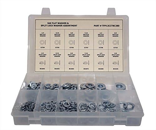 280 Piece GRADE 2 SAE FLAT & LOCK WASHER ASSORTMENT - Ships FREE in the USA