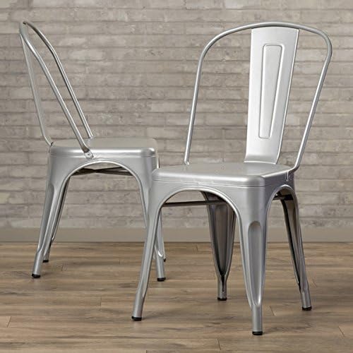 Side Chairs for Dining Room Set of 2 Stackable Metal Outdoor Kitchen Furniture (Silver)