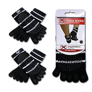 Yoga Full Toe Socks (Black with White Stripes), 2 Pairs Value Pack Set, Full Toe Yoga Socks, Non Slip and All Grip Socks, Size S/M