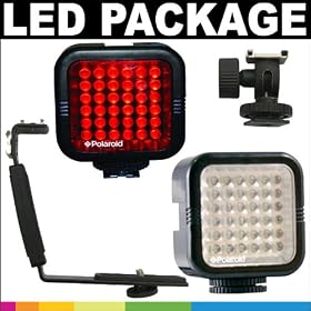 Polaroid Premium Package Deluxe: Polaroid Studio Series Rechargeable IR Night Light 36 LED Light Bar + Polaroid Studio Series Rechargeable 36 LED Light Bar + Polaroid Multi-Purpose Lighting Bracket (With 2 Shoe Mounts) With Molded Ergonomic Grip + Polaroid Swivel Bounce Lighting Shoe For Camcorders,