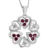 Sterling Silver Created Ruby and Created White Sapphire Heart Shape Flower Pendant Necklace, 18"