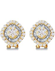 14K White Gold Large Channel Invisible Set Round & Diamond Flower Stud Earrings - (1.54 cttw)