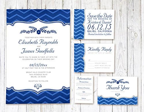 Royal Blue Zigzag Wedding Invitations Suite (Invite, RSVP, Save the Date, Info &amp; Thank You Cards)