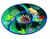 Tag Azure 12-1/2-Inch Hand-Painted Earthenware Chip And Dip Server, Blue
