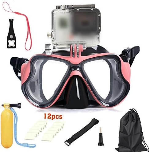 New Diving Glasses Mask Camera Accessory Kits,6-in-1 Dive Scuba Mask Snorkel Snorkeling Diving Glasses Cover Goggles Tempered Glass for Gopro-Black Pink