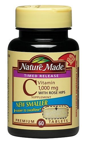 Nature Made Time-Release Vitamin C Supplement Tablets with Rose Hips, 1000 mg, 60-Count Bottles (Pack of 3)