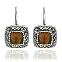 Sterling Silver Marcasite and Tiger Eye Square Earrings
