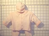 Cpk75bpp, Knitted on Hand Knitting Machine Then Finished By Hand Crochet Infant Girls Outfit, Containing Baby Pink Chenille Cardigan Sweater, Pant, Hat Set.