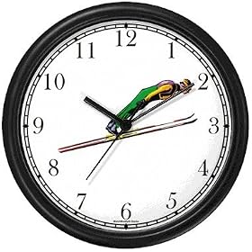 Man Ski Jumper Jumping - Snow Skiing Wall Clock by WatchBuddy Timepieces (Black Frame)