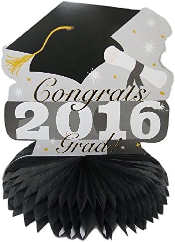 Graduation Centerpiece 2016 10" Silver, Black, and White