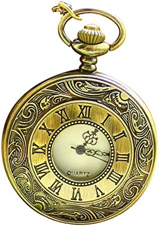 Anitque pocket watch for collection, Roman numerals hunter case, bronze color