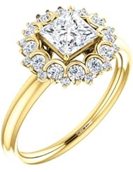 10K Yellow Gold Princess Cut Diamond Flower Inspired Ring -- LIFETIME WARRANTY