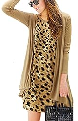V-neck Leopard Print Long Sleeves Cotton/Knit Mini Dress 