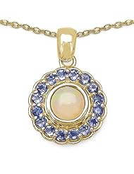 1.21 Genuine Opal and Tanzanite 14k Gold Plated Sterling Silver Pendant Necklace 18"