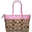AUTHENTIC COACH SIGNATURE STRIPE MEDIUM TOTE 11691 (Khaki/Pink)