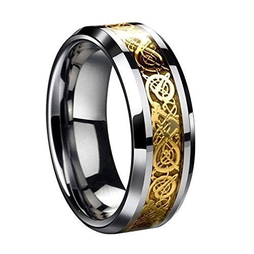 Dragon Scale Dragon Pattern Beveled Edges Celtic Rings Jewelry Wedding Band For Men Golden 10
