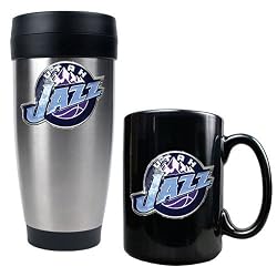 Utah Jazz NBA Stainless Steel Travel Tumbler & Black Ceramic Mug Set - Primary Logo by Great American Products