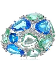 Sterling Silver Plated Blue and Green Cluster Ring